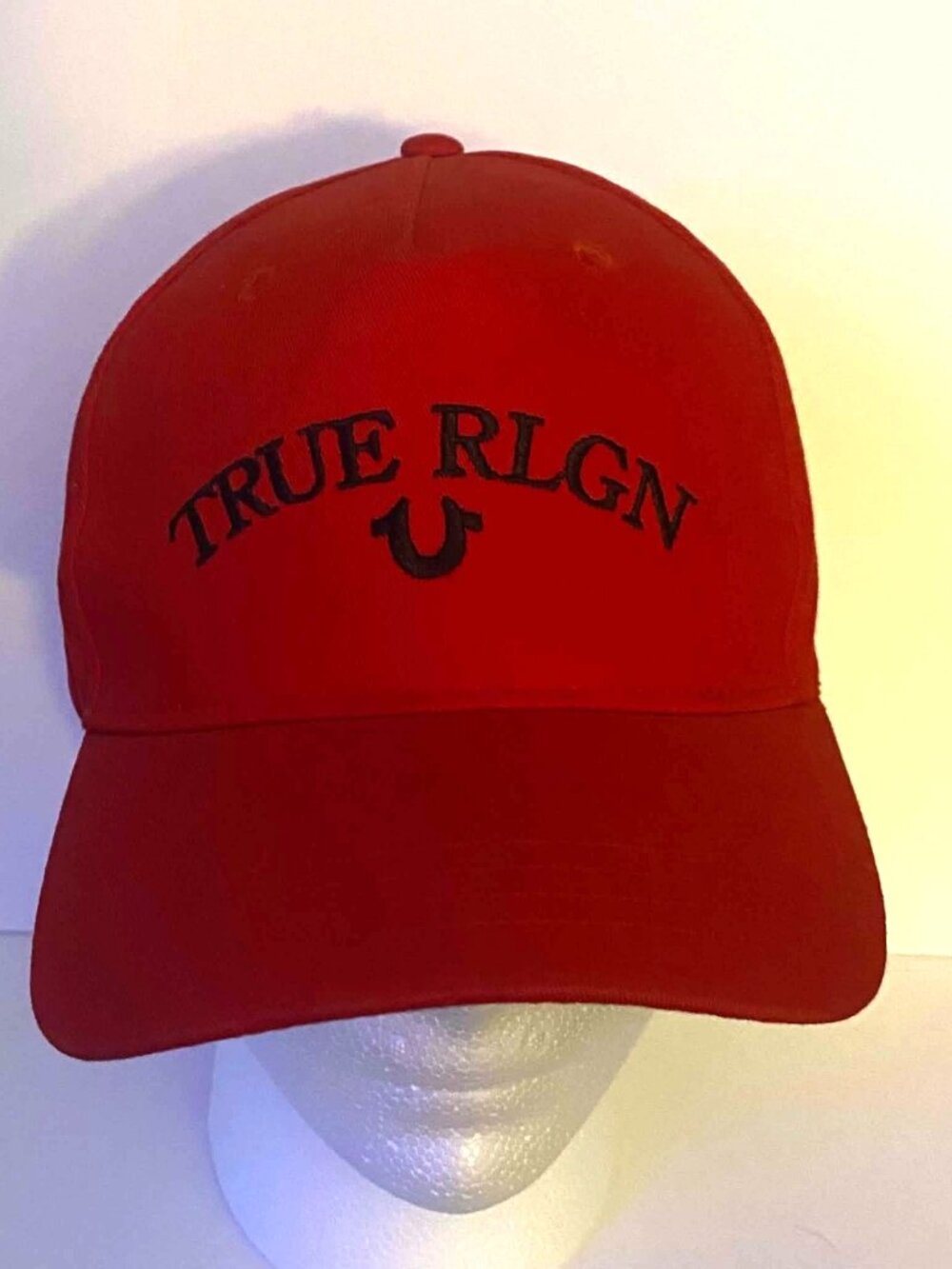 True Religion Red Baseball Cap Black Embroidered Logo 100% Cotton Adult One Size